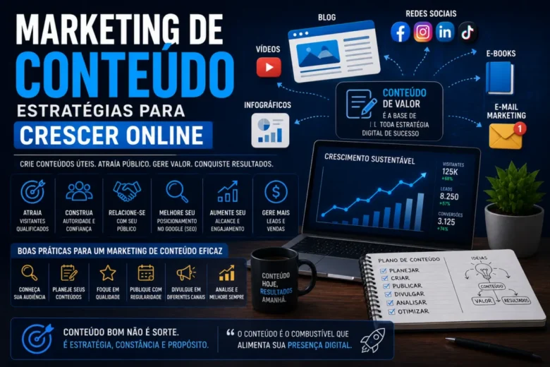Marketing de conteúdo é uma estratégia baseada na criação e distribuição de materiais relevantes para um público específico
