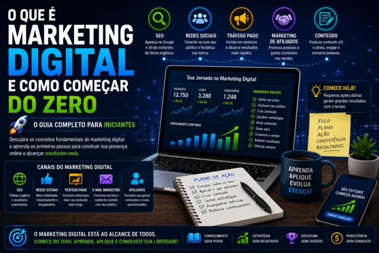 Marketing digital é o conjunto de estratégias utilizadas para atrair, comunicar, criar relacionamento e gerar oportunidades de negócio por meio de canais digitais. Sites, mecanismos de busca, redes sociais, e-mail,